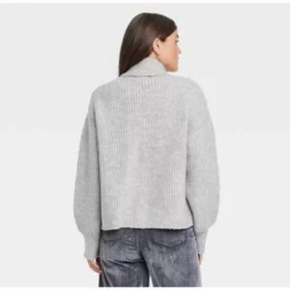 Universal Thread Chunky Ribbed Knit Cardigan Sweater S Attached Scarf  Gray - Picture 4 of 14